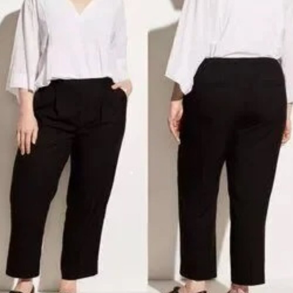 Vince. Black Trousers plus size pull on size zip front  belt brown buckle sz 16